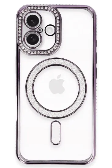 Newface iPhone 16 Plus Kılıf Joke Simli Magneticsafe Kılıf - Derin Mor resmi