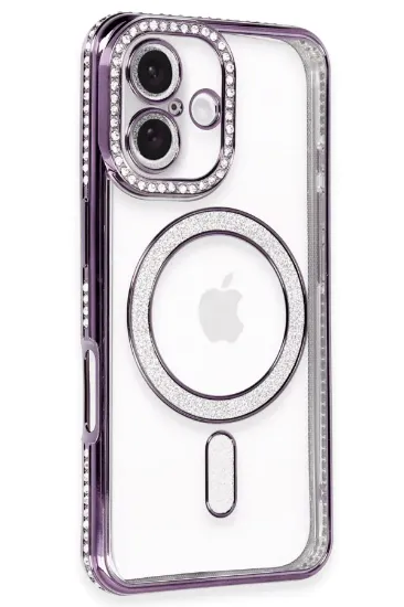Newface iPhone 16 Plus Kılıf Joke Simli Magneticsafe Kılıf - Derin Mor resmi