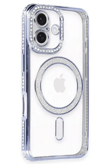 Newface iPhone 16 Plus Kılıf Joke Simli Magneticsafe Kılıf - Mavi resmi