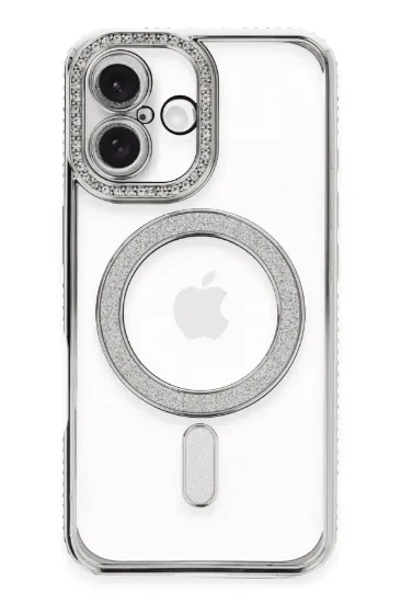 Newface iPhone 16 Plus Kılıf Joke Simli Magneticsafe Kılıf - Gümüş resmi