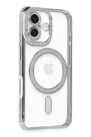 Newface iPhone 16 Plus Kılıf Joke Simli Magneticsafe Kılıf - Gümüş resmi