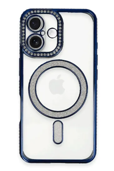 Newface iPhone 16 Plus Kılıf Joke Simli Magneticsafe Kılıf - Lacivert resmi
