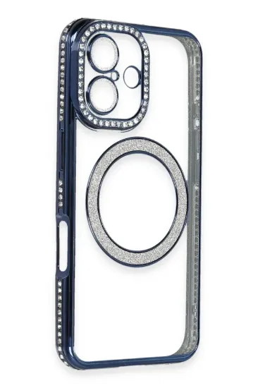 Newface iPhone 16 Plus Kılıf Joke Simli Magneticsafe Kılıf - Lacivert resmi