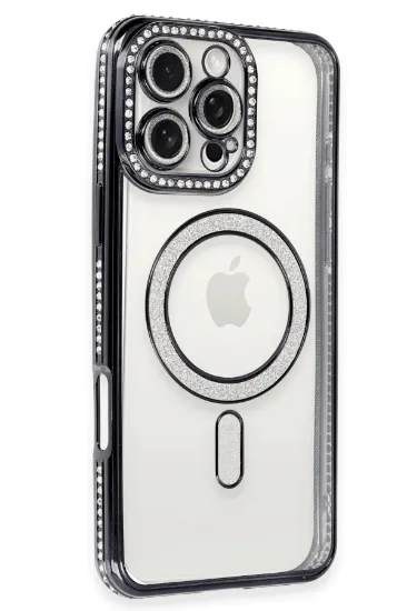 Newface iPhone 16 Pro Kılıf Joke Simli Magneticsafe Kılıf - Gri resmi