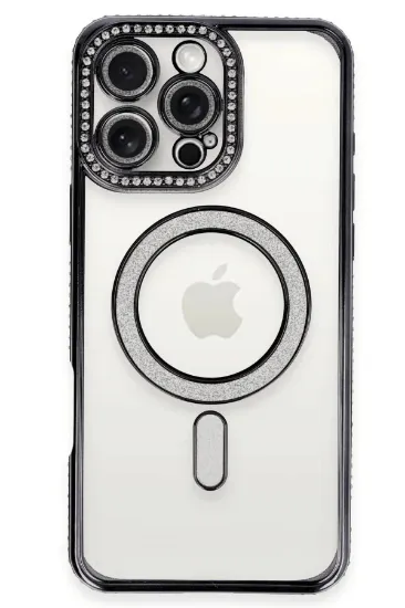 Newface iPhone 16 Pro Max Kılıf Joke Simli Magneticsafe Kılıf - Siyah resmi