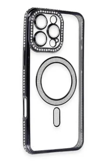 Newface iPhone 16 Pro Max Kılıf Joke Simli Magneticsafe Kılıf - Siyah resmi