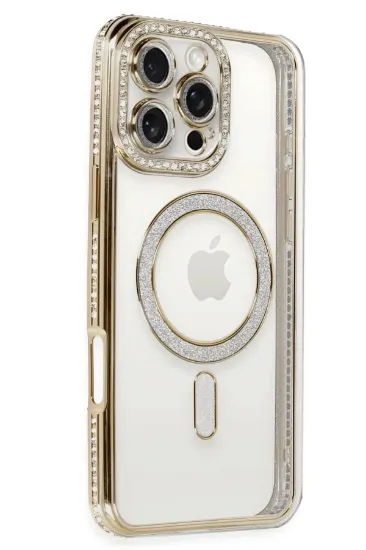 Newface iPhone 16 Pro Max Kılıf Joke Simli Magneticsafe Kılıf - Gold resmi