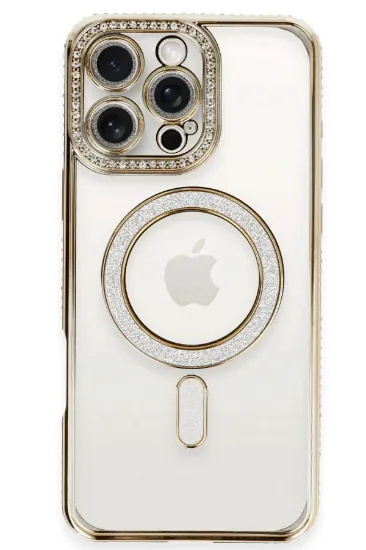 Newface iPhone 16 Pro Max Kılıf Joke Simli Magneticsafe Kılıf - Gold resmi
