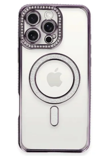 Newface iPhone 16 Pro Max Kılıf Joke Simli Magneticsafe Kılıf - Derin Mor resmi