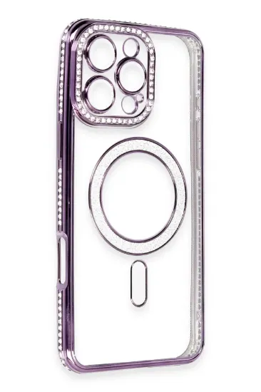 Newface iPhone 16 Pro Max Kılıf Joke Simli Magneticsafe Kılıf - Derin Mor resmi