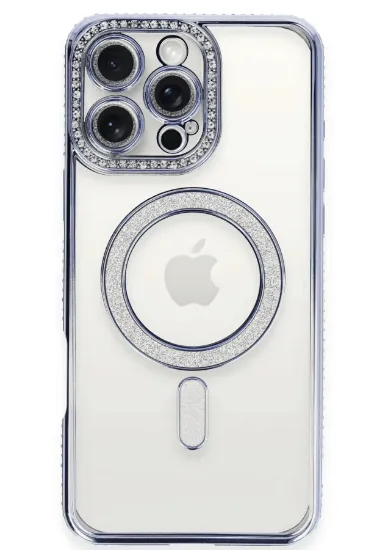 Newface iPhone 16 Pro Max Kılıf Joke Simli Magneticsafe Kılıf - Mavi resmi