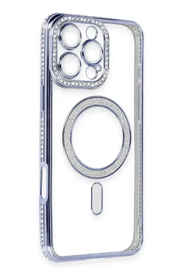 Newface iPhone 16 Pro Max Kılıf Joke Simli Magneticsafe Kılıf - Mavi resmi