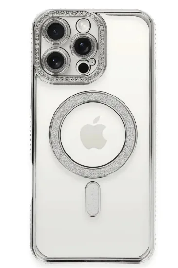 Newface iPhone 16 Pro Max Kılıf Joke Simli Magneticsafe Kılıf - Gümüş resmi