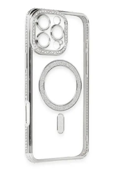 Newface iPhone 16 Pro Max Kılıf Joke Simli Magneticsafe Kılıf - Gümüş resmi