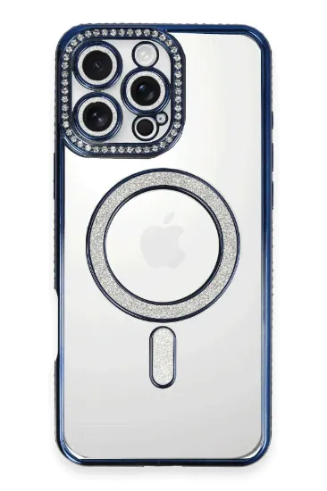 Newface iPhone 16 Pro Max Kılıf Joke Simli Magneticsafe Kılıf - Lacivert resmi