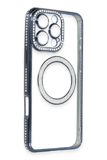 Newface iPhone 16 Pro Max Kılıf Joke Simli Magneticsafe Kılıf - Lacivert resmi