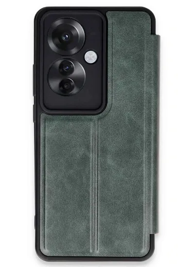 Newface Oppo Reno 11F Kılıf Flip Cover - Koyu Yeşil resmi