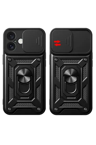 Newface iPhone 16 Kılıf Pars Lens Yüzüklü Silikon - Siyah resmi
