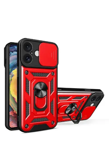 Newface iPhone 16 Kılıf Pars Lens Yüzüklü Silikon - Kırmızı resmi