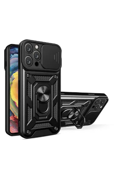 Newface iPhone 16 Pro Kılıf Pars Lens Yüzüklü Silikon - Siyah resmi