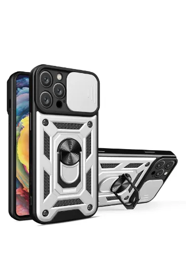 Newface iPhone 16 Pro Kılıf Pars Lens Yüzüklü Silikon - Gümüş resmi