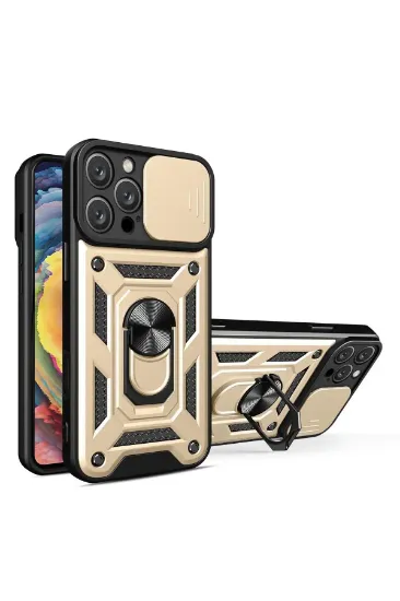 Newface iPhone 16 Pro Max Kılıf Pars Lens Yüzüklü Silikon - Gold resmi