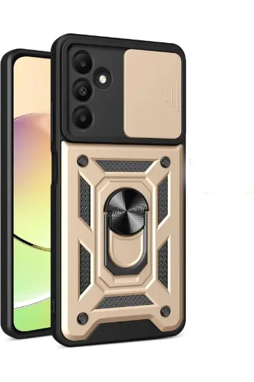 Newface Samsung Galaxy M15 Kılıf Pars Lens Yüzüklü Silikon - Gold resmi
