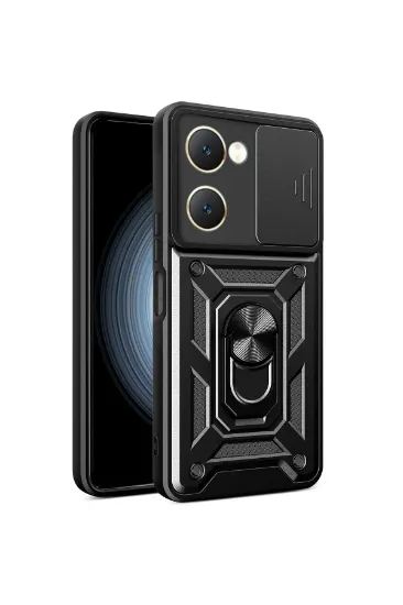 Newface Vivo Y18 Kılıf Pars Lens Yüzüklü Silikon - Siyah resmi