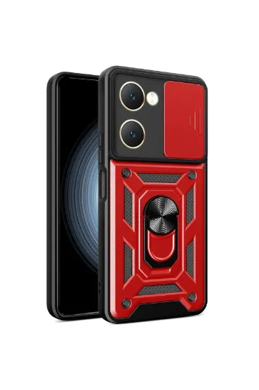 Newface Vivo Y18 Kılıf Pars Lens Yüzüklü Silikon - Kırmızı resmi