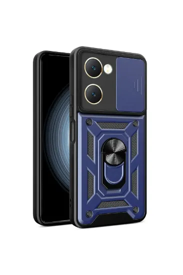 Newface Vivo Y18 Kılıf Pars Lens Yüzüklü Silikon - Lacivert resmi