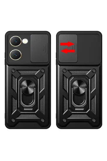 Newface Vivo Y18 Kılıf Pars Lens Yüzüklü Silikon - Lacivert resmi