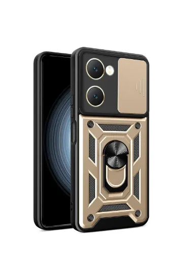 Newface Vivo Y18 Kılıf Pars Lens Yüzüklü Silikon - Gold resmi