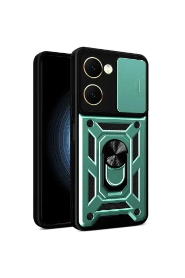 Newface Vivo Y18 Kılıf Pars Lens Yüzüklü Silikon - Yeşil resmi