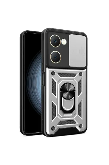 Newface Vivo Y18 Kılıf Pars Lens Yüzüklü Silikon - Gümüş resmi