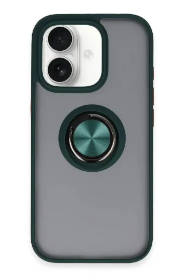 Newface iPhone 16 Kılıf Montreal Yüzüklü Silikon Kapak - Yeşil resmi