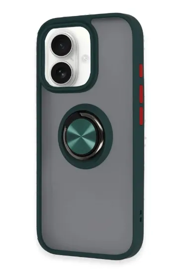 Newface iPhone 16 Kılıf Montreal Yüzüklü Silikon Kapak - Yeşil resmi