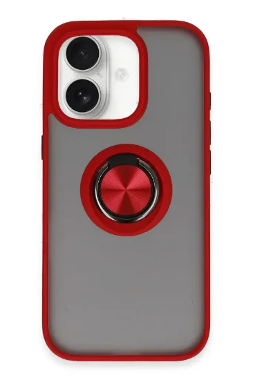 Newface iPhone 16 Kılıf Montreal Yüzüklü Silikon Kapak - Kırmızı resmi