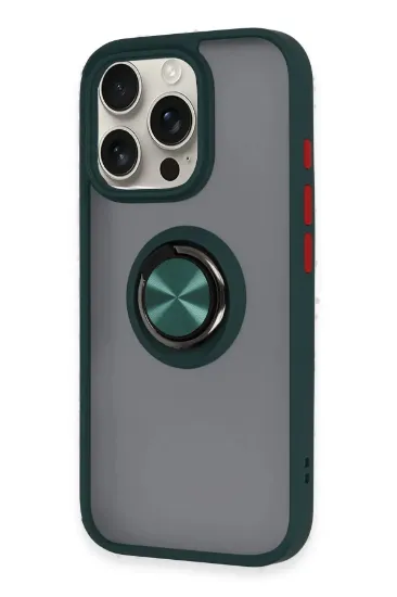 Newface iPhone 16 Pro Max Kılıf Montreal Yüzüklü Silikon Kapak - Yeşil resmi