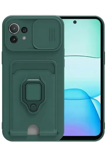 Newface Xiaomi Mİ 11 Lite Kılıf Zuma Kartvizitli Yüzüklü Silikon - Yeşil resmi