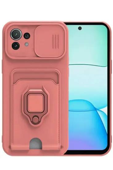 Newface Xiaomi Mİ 11 Lite Kılıf Zuma Kartvizitli Yüzüklü Silikon - Pembe resmi
