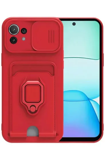Newface Xiaomi Mİ 11 Lite Kılıf Zuma Kartvizitli Yüzüklü Silikon - Kırmızı resmi