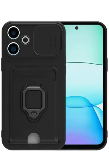 Newface Xiaomi Redmi 13 4G Kılıf Zuma Kartvizitli Yüzüklü Silikon - Siyah resmi