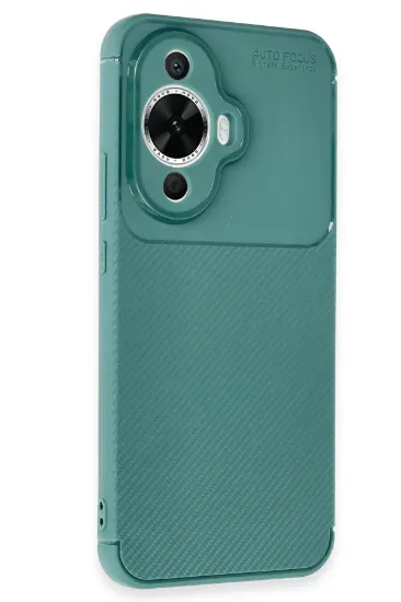 Newface Huawei Nova 12S Kılıf Auto Focus Karbon Kapak - Koyu Yeşil resmi