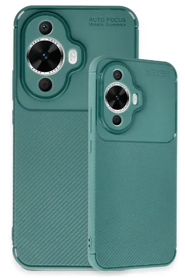 Newface Huawei Nova 12S Kılıf Auto Focus Karbon Kapak - Koyu Yeşil resmi