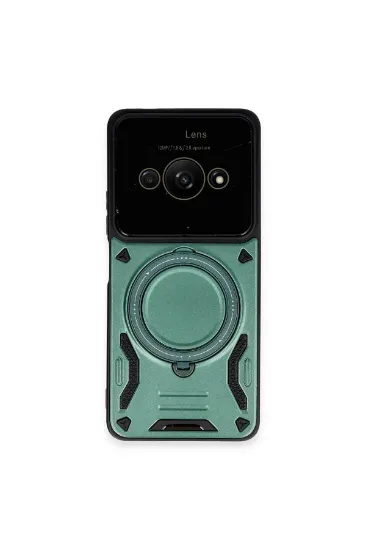 Newface Xiaomi Poco C61 Kılıf Joy Lens Standlı Kapak - Koyu Yeşil resmi