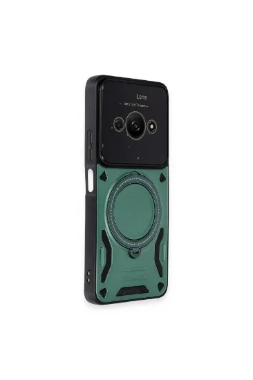 Newface Xiaomi Poco C61 Kılıf Joy Lens Standlı Kapak - Koyu Yeşil resmi