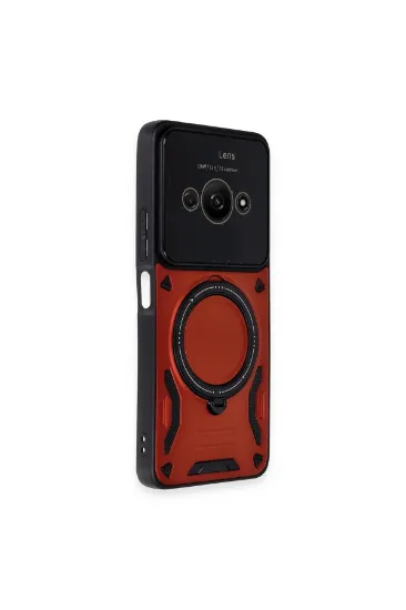 Newface Xiaomi Poco C61 Kılıf Joy Lens Standlı Kapak - Kırmızı resmi