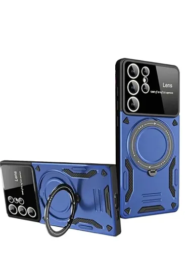 Newface Samsung Galaxy S24 Ultra Kılıf Joy Lens Standlı Kapak - Lacivert resmi