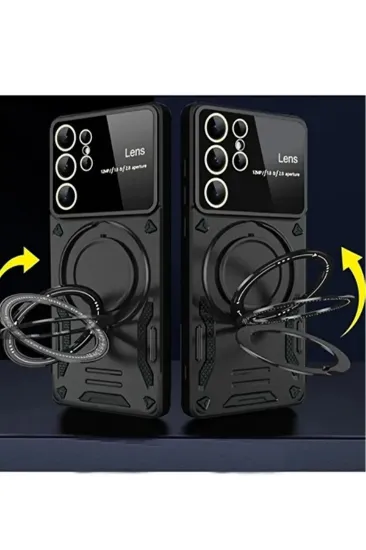 Newface Samsung Galaxy S24 Ultra Kılıf Joy Lens Standlı Kapak - Lacivert resmi