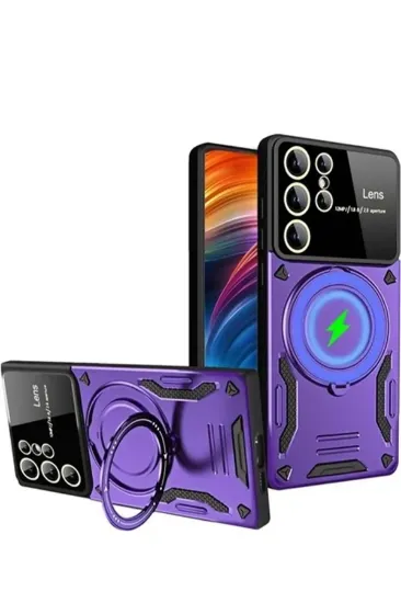 Newface Samsung Galaxy S24 Ultra Kılıf Joy Lens Standlı Kapak - Mor resmi